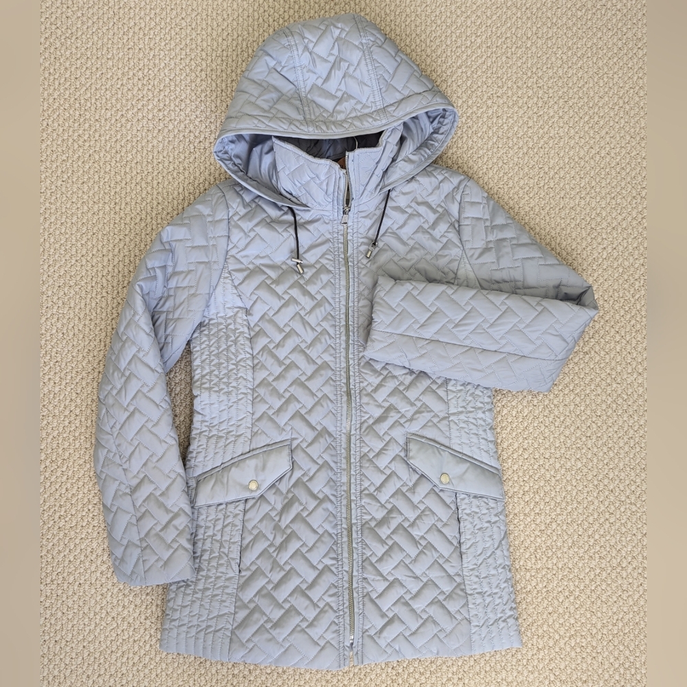 COLE HAAN Signature Quilted Hooded Jacket WOMEN'S S Small Outdoor Sky Blue MINT - Picture 3 of 15